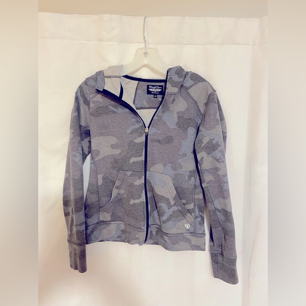 Straight down navy heather camo zip up hoodie